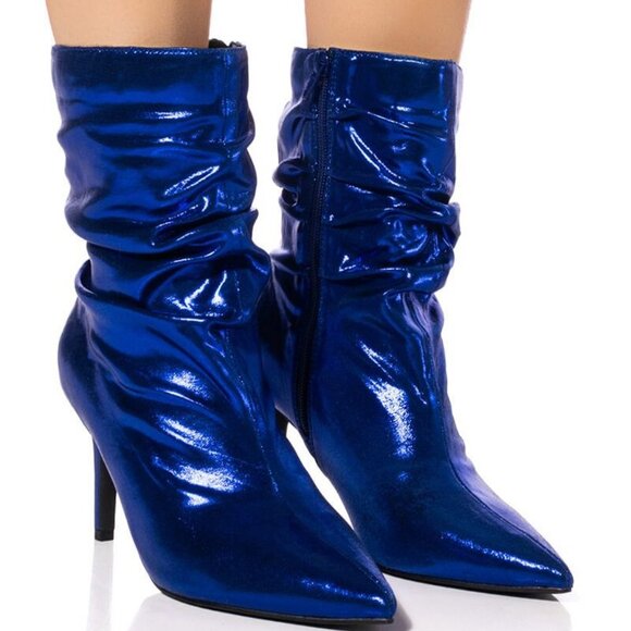 AZALEA WANG " SLOUCHED TO PERFECTION " STILETTO BOOTIE / BLUE (BRAND NEW !!) - Picture 1 of 7
